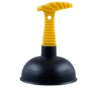 Yellow handle sink plunger with black rubber suction cup base