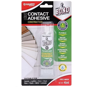 Contact adhesive construction package with product tube and application icons, 45 mL