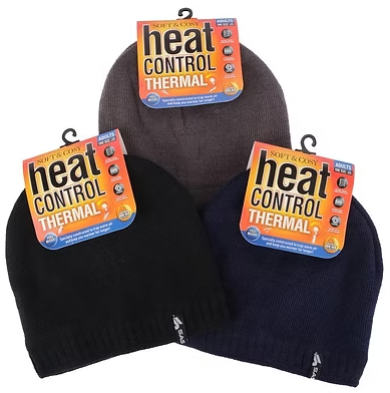Set of three thermal-lined ribbed cuff beanies in black, navy, and grey