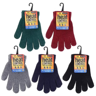 Kids knit gloves set of five colors: teal, red, grey, navy, black