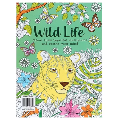 Adult colouring book cover with wild life animals and butterfly line-art pages