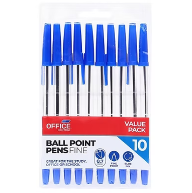 Office Central Value Pack: 10 blue fine ballpoint pens