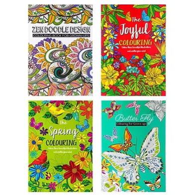 Adult coloring book, 32-page A4 assorted covers: Zen Doodle, Joyful, Spring, Butter Fly