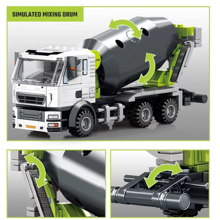 Mini concrete mixer truck block set box, 241 pcs, features simulated mixing drum