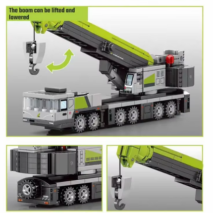Mini crane block set box, 236 pcs, shows hook display and spare wheel
