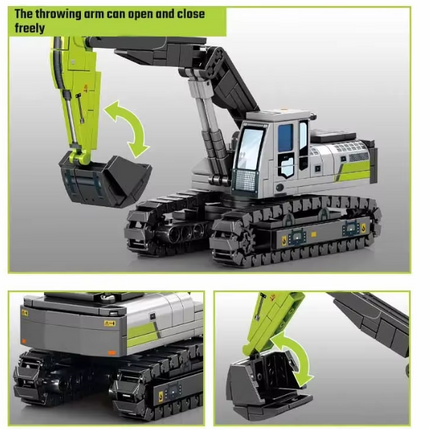 Mini excavator block set box, 268 pcs, highlights bucket swing up and down