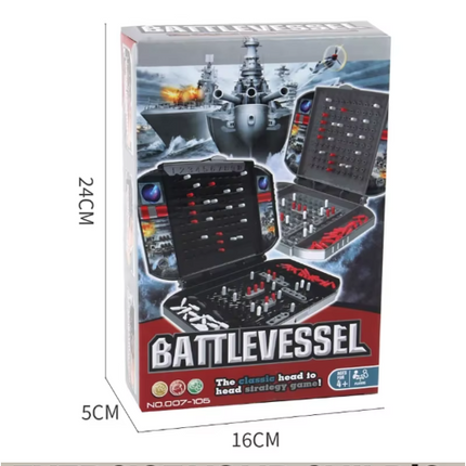 Battlevessel boxed strategy game packaging with open cases and peg grid