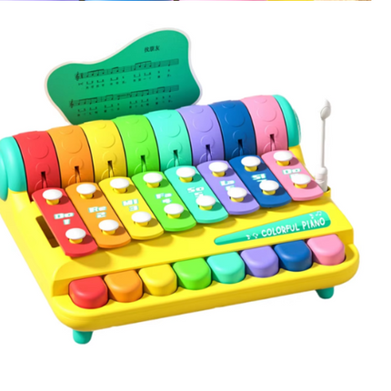 Rainbow xylophone music toy with multicolor bars and built-in white mallet