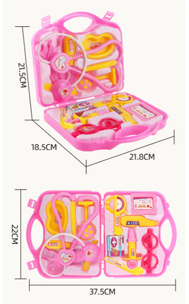 Pink doctor play set case open and closed with included medical tools