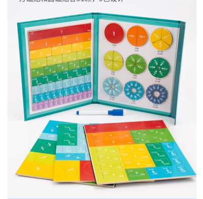 Magnetic fractions learning book with fraction circles and colored number tiles