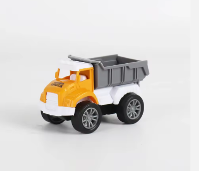 Orange and gray toy dump truck with a large gray tipping bed