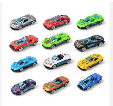 Set of 1:64 die-cast racing cars in multiple colors, top view