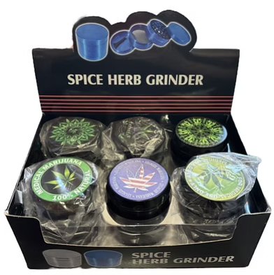 12-pack herb grinder display tray holding multiple zinc grinders