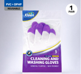 Cleaning and washing gloves pack with 1 pair; white gloves with purple grip