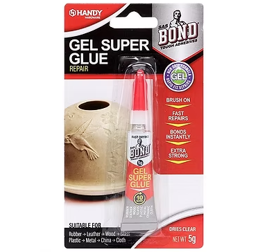 Gel super glue repair blister pack with red nozzle, 5 g, dries clear