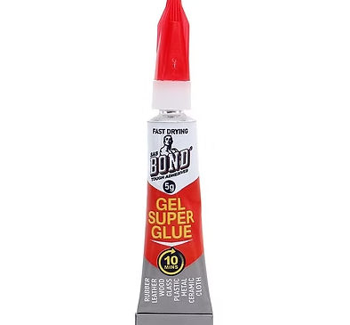 Clear-drying gel super glue with red nozzle applicator, 5 g tube