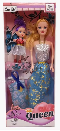 11.5 inch fashion doll in silver top and blue floral queen skirt with accessories