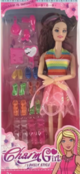 Girls 11-inch princess doll in rainbow striped top and pink skirt with accessories