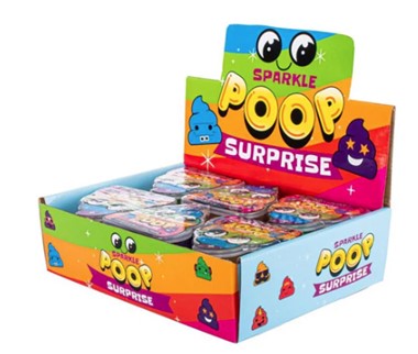 Poop Surprise Sparkle slime multipack display box, side view with mini packs