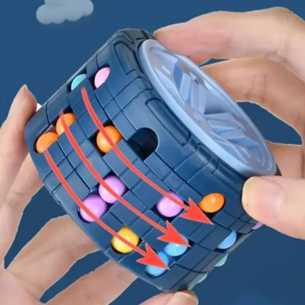 Blue toy puzzle magic wheel with rotating bead tracks and multicolor lights