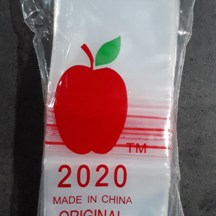 Small clear ziplock bag with red apple graphic and '2020' text, single pack