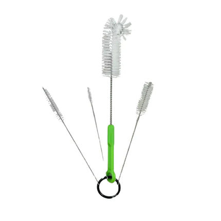 Water pipe cleaning brush set, green handle with round loop, stiff white bristles